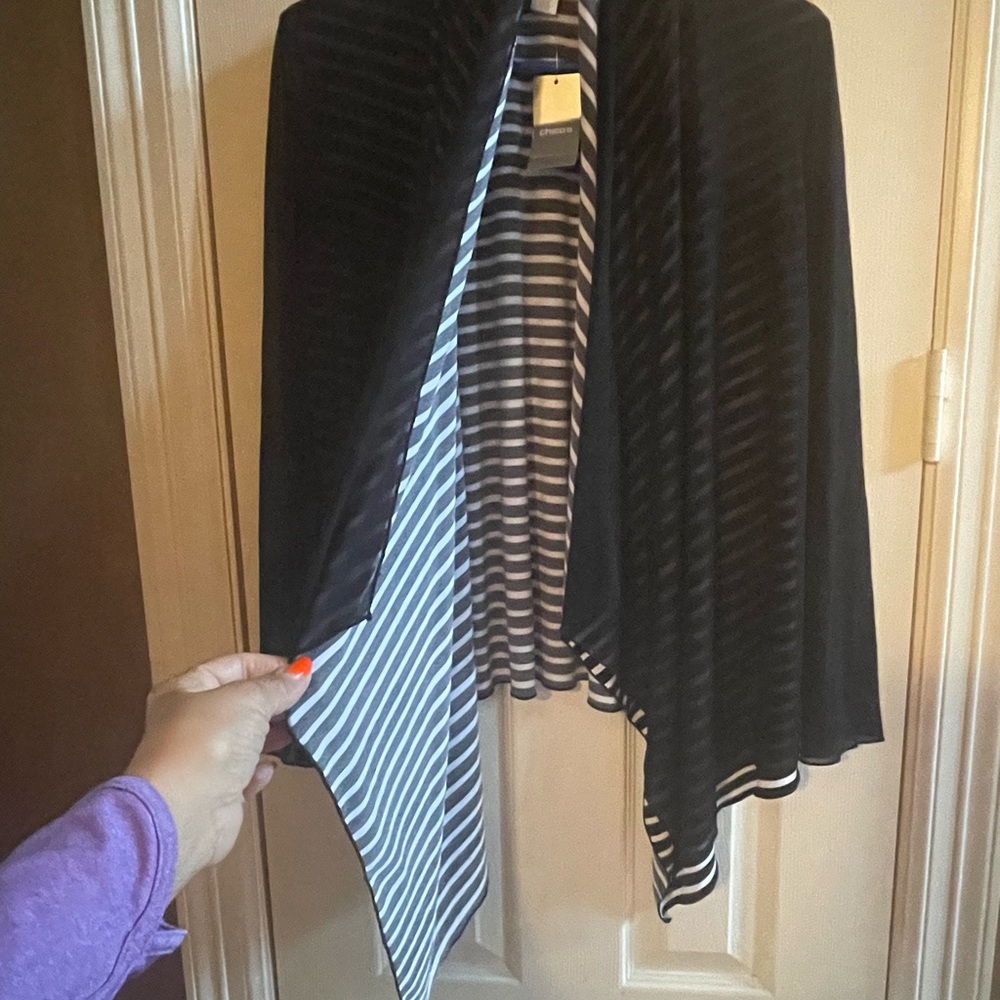 NWT Chico’s Black Swing Top, Black with striped Size 2
